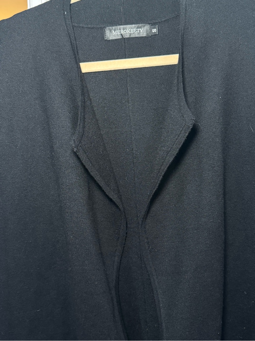 Black Open-Front Long Cardigan with Patch Pockets Slits Cover up, sweater - Picture 8 of 12